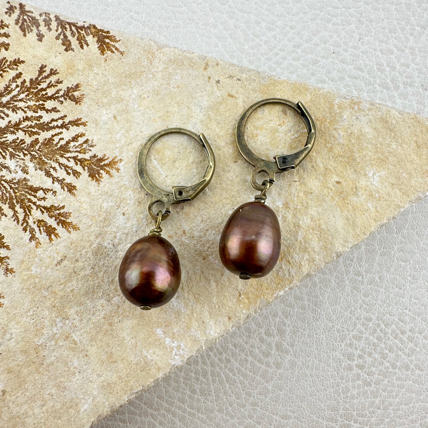 Copper Pearl Drop Earrings