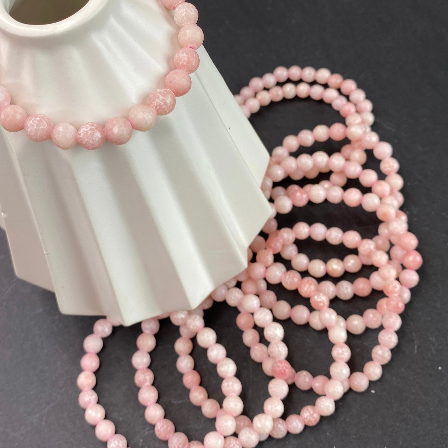 Intense Pink Calcite Genuine Bracelet  7 Inches  8mm Round Beads   TheGlobalStone